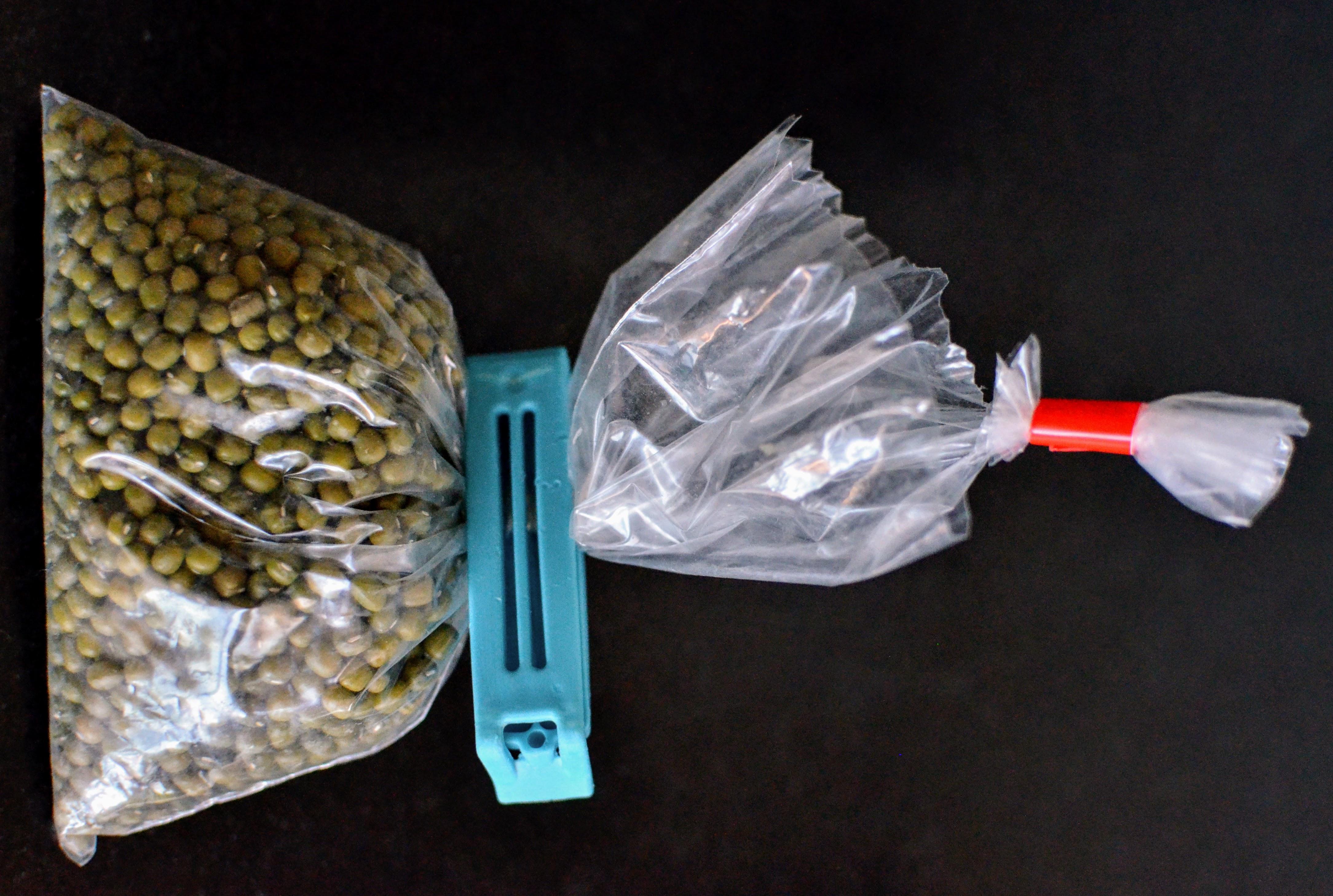 A bag of dried mung beans, a pantry essential