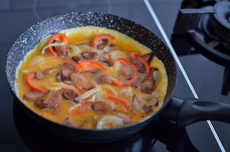 Cooking tortang hotdog