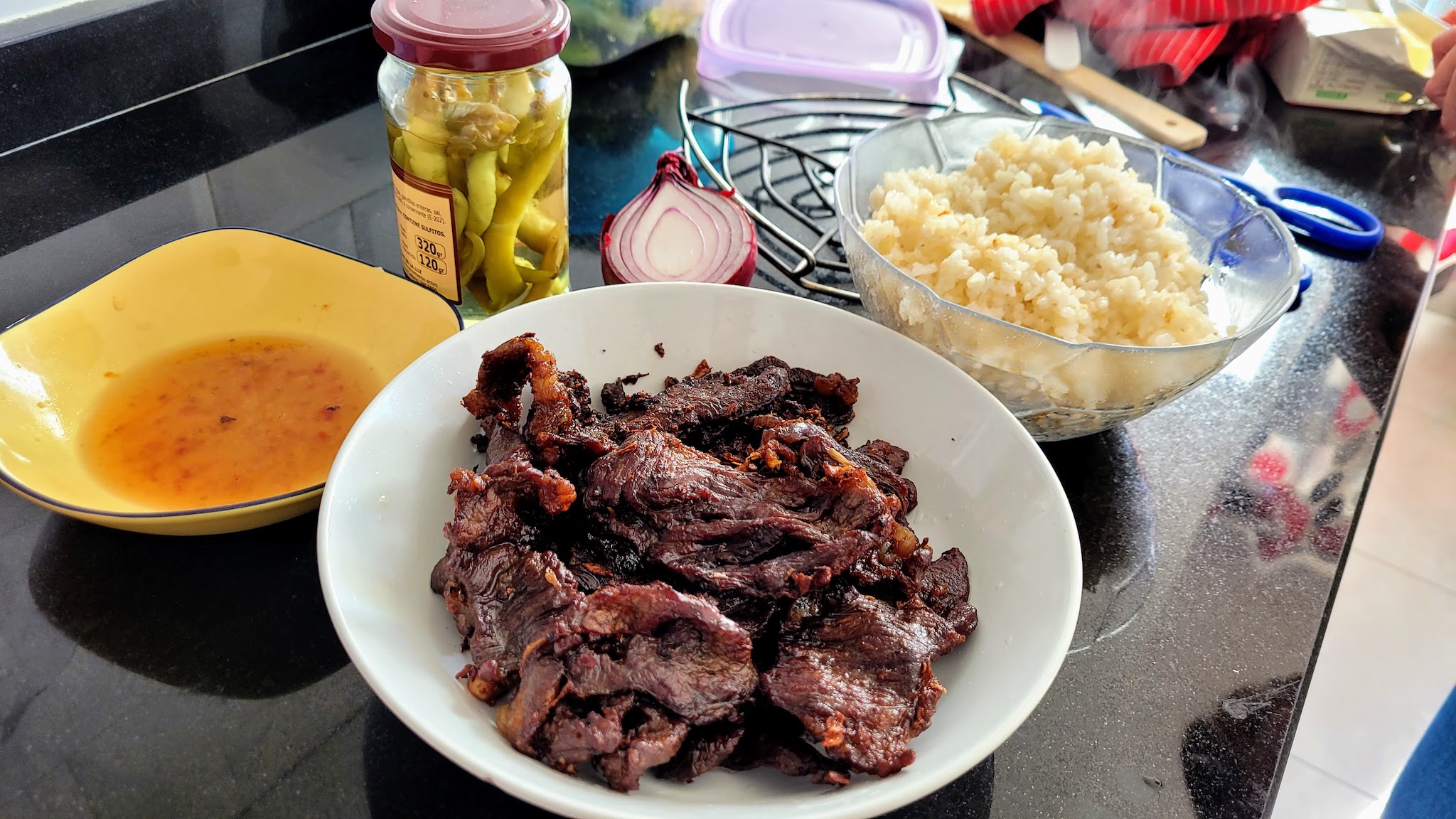 Cured spiced beef and fried rice