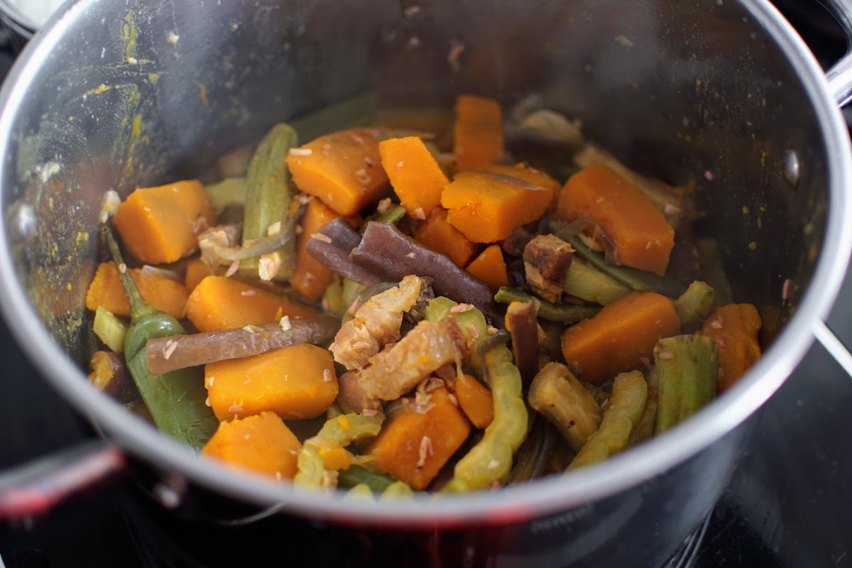 Pinakbet cooked in a pot