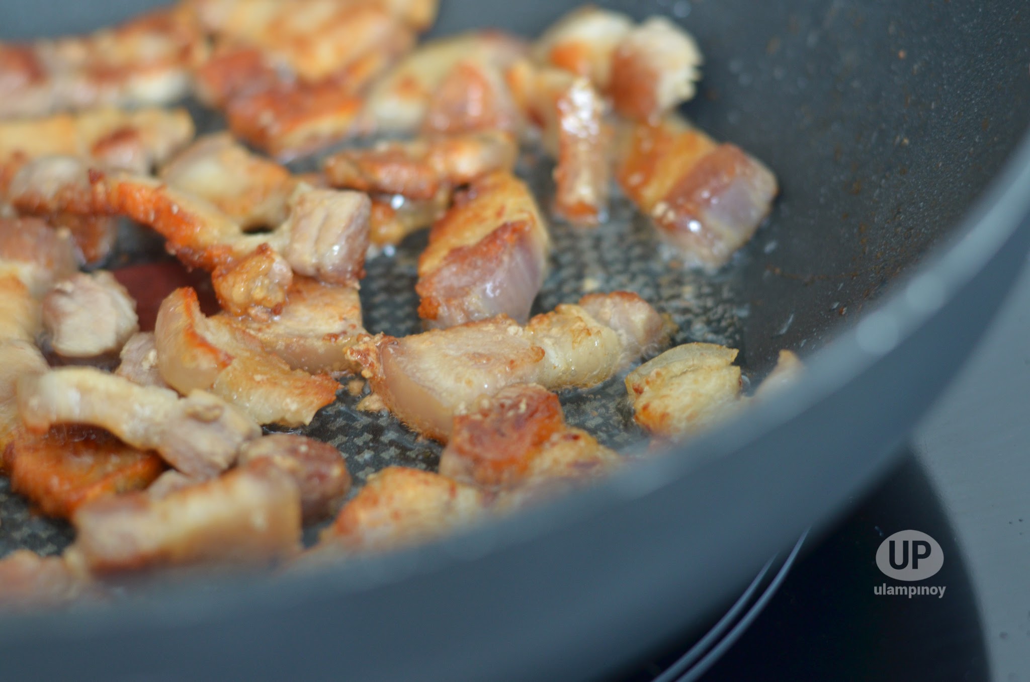 Sauté the pork belly until golden brown