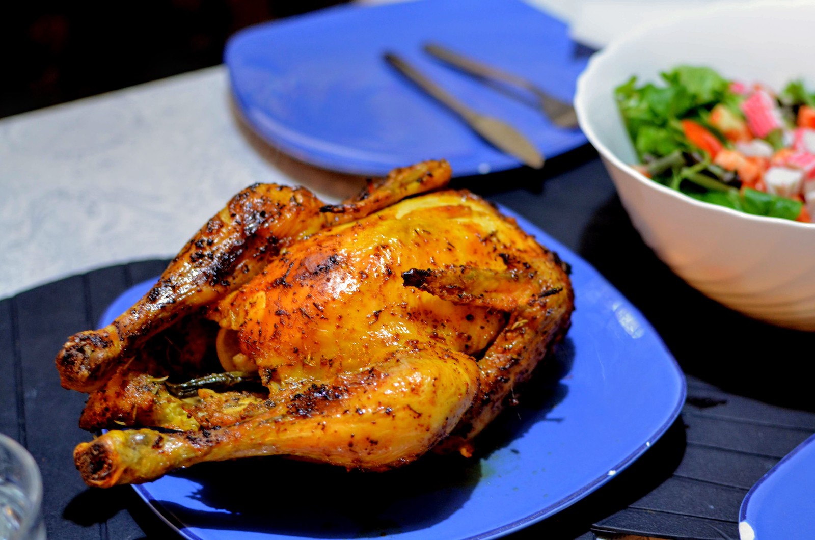 Roasted chicken with vegetable salad